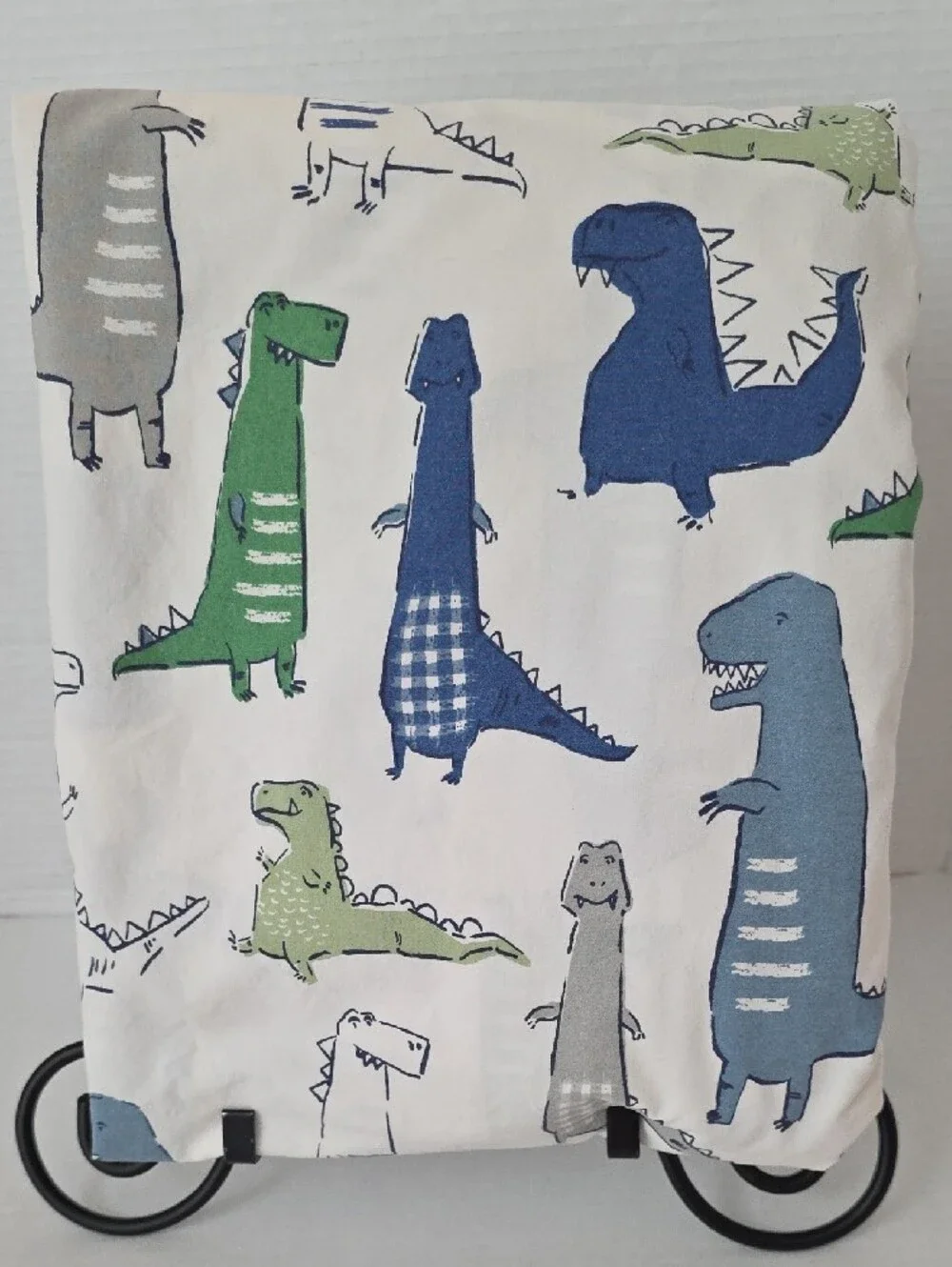 Pottery Barn Kids Green Blue Gray Dinosaur Cotton Twin Fitted Sheet